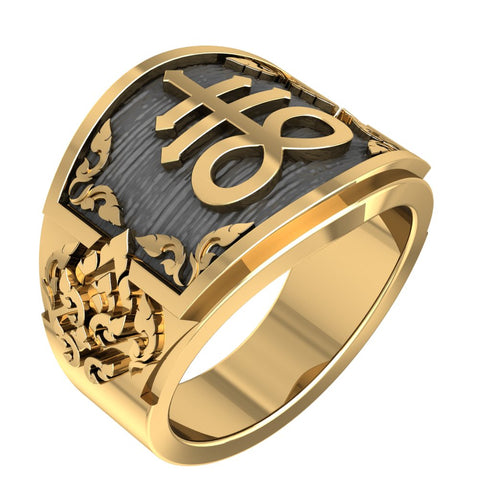 Leviathan Satanic Cross Signet Ring Brimstone Seal of Satan Brass Jewelry Size 6-15 BR-71