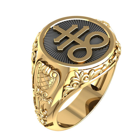 Cross Satanic Symbol Signet Ring for Men Brass Jewelry Size 6-15
