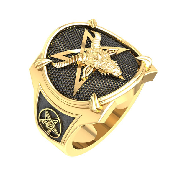 Baphomet Satan Skull Rings Satanic Inverted Cross Demon Devil Ring Bra ...