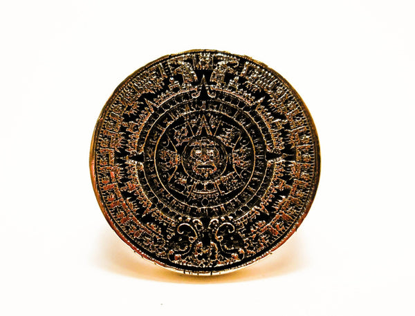 Tribal Mayan Aztec Calendar Sun Ring Aztec Mayan Ring Patterned Ring Brass Jewelry Size 7-15