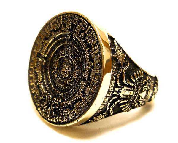 Tribal Mayan Aztec Calendar Sun Ring Aztec Mayan Ring Patterned Ring Brass Jewelry Size 7-15