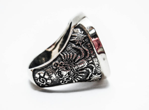 Mayan Ring, Silver Ring, Patterned Ring, Hand made, Mayan Calender Ring, 925 Sterling Silver Ring All Size Style Heavy Biker (R-13)