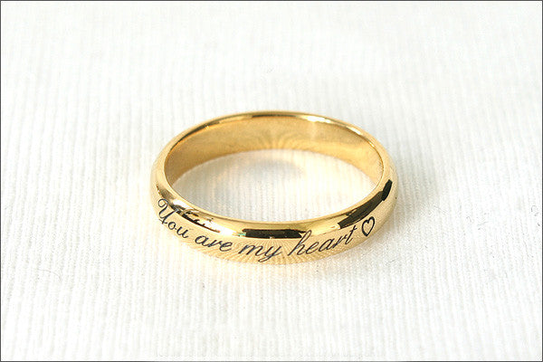 Personalized Ring - Ring 4 mm wide - 925 Sterling Silver with 24k Gold Plate 3-5 micron Stamped Ring, Promise Ring, Engraved ring (RG-03)