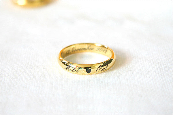 Personalized Ring - Ring 4 mm wide - 925 Sterling Silver with 24k Gold Plate 3-5 micron Stamped Ring, Promise Ring, Engraved ring (RG-03)