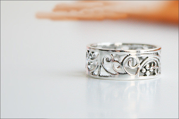 925 Sterling Silver Ring - Princess Crown Ring/ Silver Floral Ring/  Flower Ring/ Pattern Ring  Rocker Woman Jewelry - Silver ring (SR-026)
