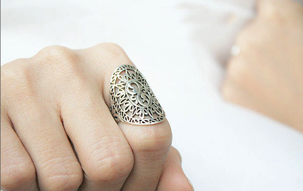 925 Sterling Silver Ring - Princess Crown Ring/ Silver Floral Ring/ Flower Ring/ Pattern Ring Gift Idea Woman Jewelry -  Silver ring (SR-42)
