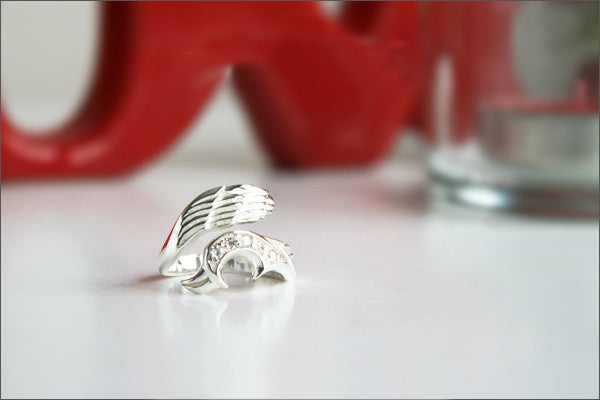 925 Sterling Silver Ring - Angel Wing ring / Wing ring Style Gift Idea Rocker Gothic Woman Jewelry - Silver ring (SR-75)