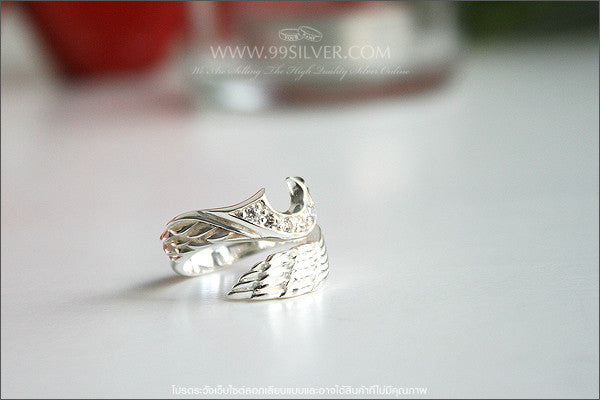 925 Sterling Silver Ring - Angel Wing ring / Wing ring Style Gift Idea Rocker Gothic Woman Jewelry - Silver ring (SR-75)