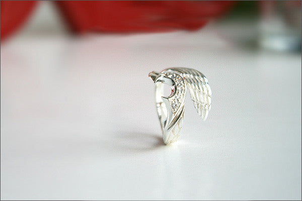 925 Sterling Silver Ring - Angel Wing ring / Wing ring Style Gift Idea Rocker Gothic Woman Jewelry - Silver ring (SR-75)